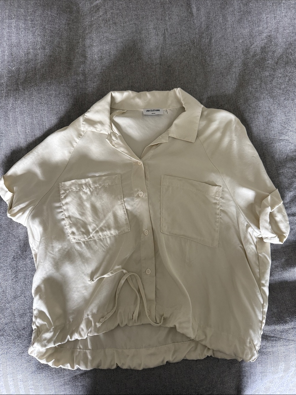 LNA Cream Button-Front Short Sleeve Blouse